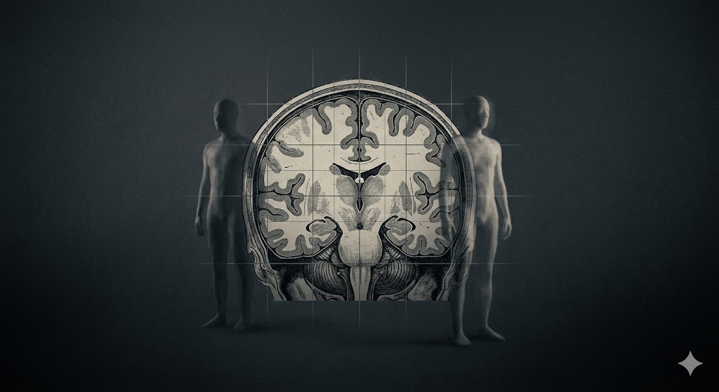 ドッペルゲンガー現象における脳の位置情報エラーを示す概念図。異なる座標に描かれた自身の残像