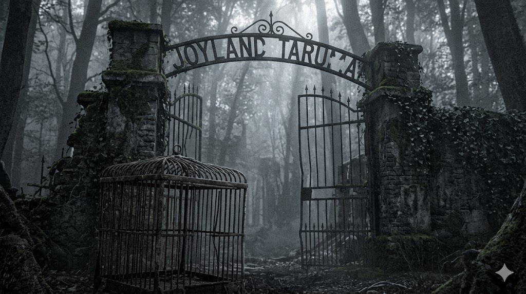 苫小牧の廃墟動物園ジョイランド樽前、霧に包まれた朽ちた獣舎跡と森が象徴する残留思念。