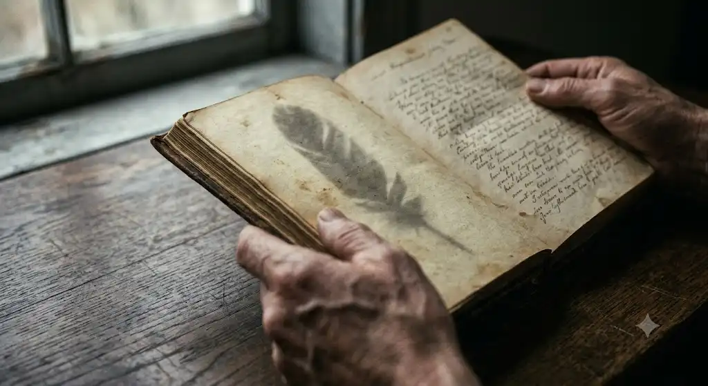 本を読む読者の手元と窓の外に差し込む陰影を捉えた超近接描写