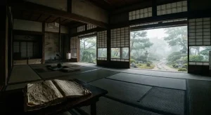 正夢と予知夢の違いを解体する静謐な和室と窓外に広がる夜明けの風景